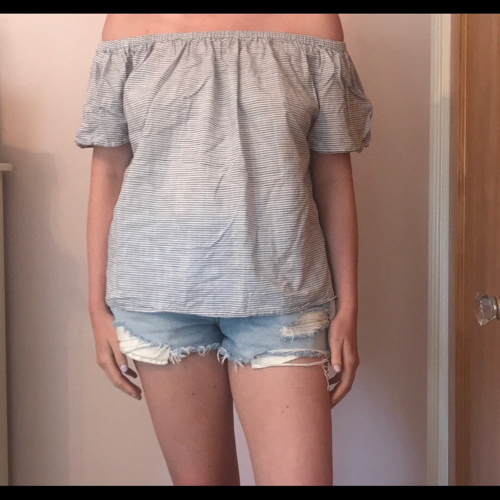 Blue and White stripped off the shoulder shirt